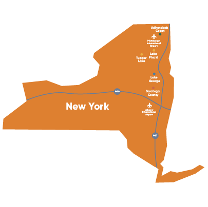Map of New York showing the key tour destinations